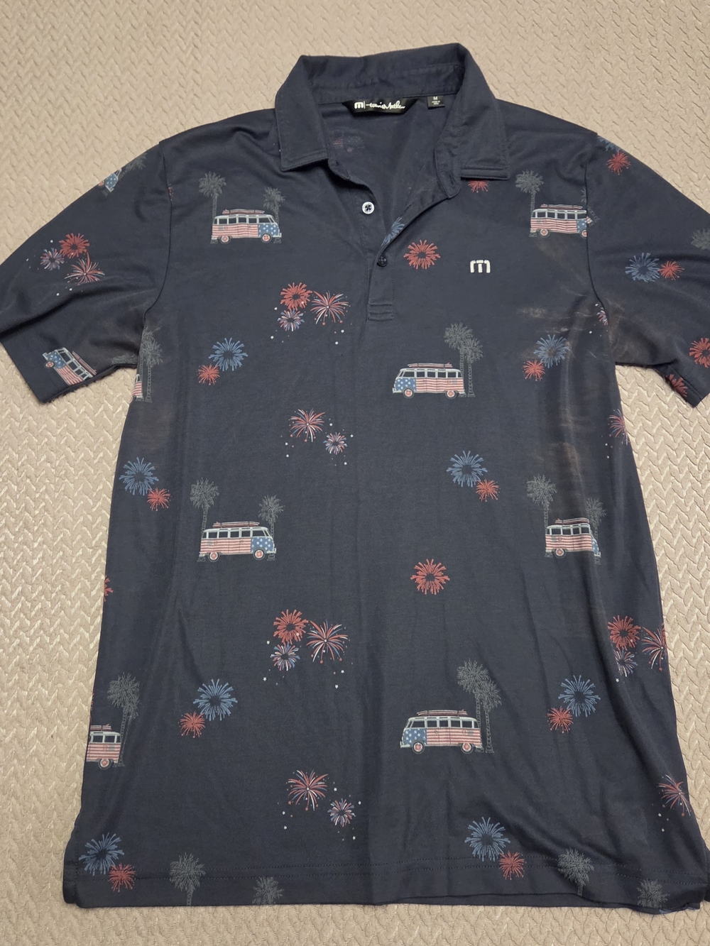 Travis Matthew Navy Polo with Camper Van & Fireworks Print